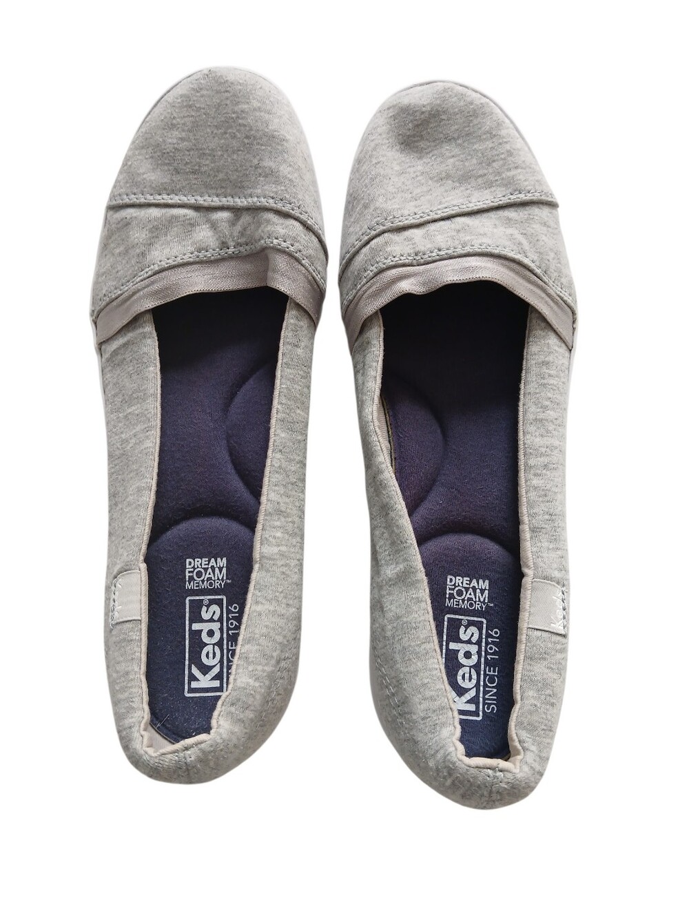 EUC Keds Light Gray Canvas Slip-On Flats, Women, Size 8.5, Cushioned Insole